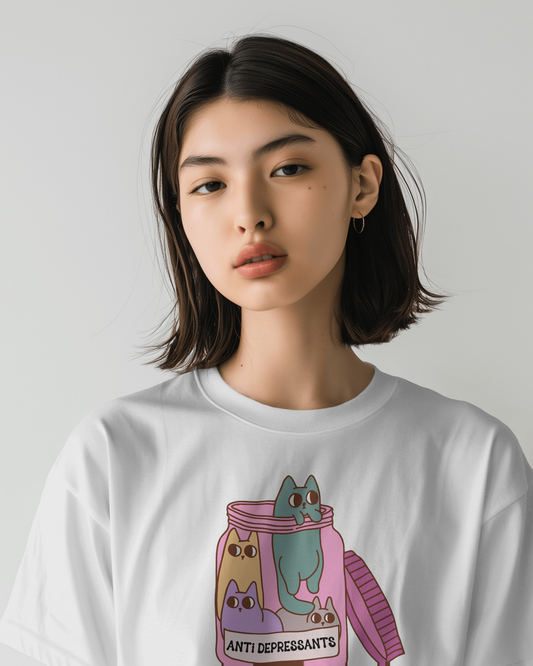 Anti-Depressant Cat Unisex Tee - Fun & Whimsical Graphic T-Shirt - Cats are my Anti Depressants