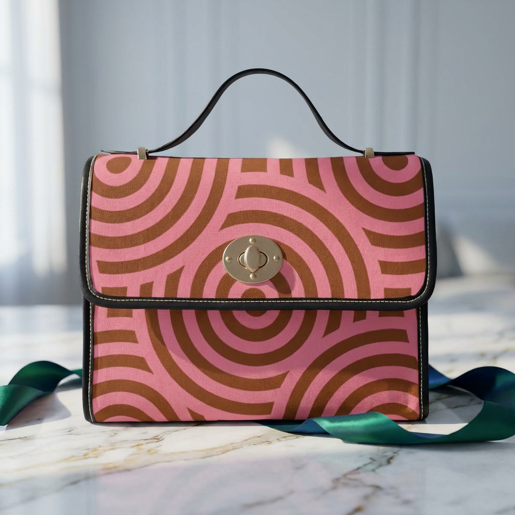 Geometric Pink & Brown Waterproof Canvas Bag