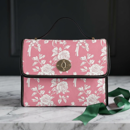 Floral Pink Canvas Bag — Waterproof Vintage Rose Satchel