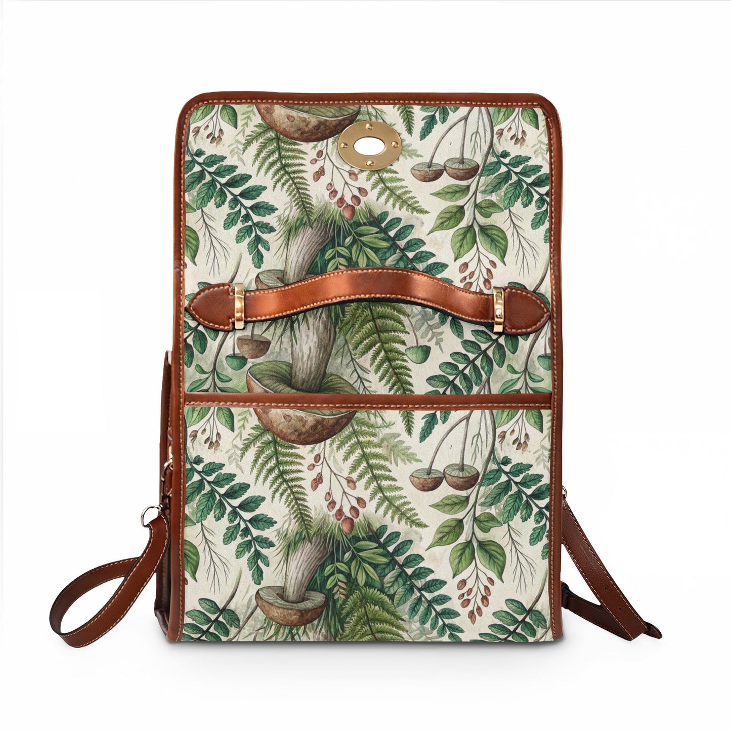 Mushroom Fern Waterproof Canvas Bag — Botanical Woodland Tote