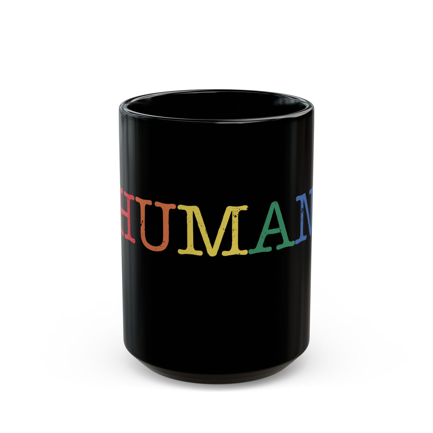 Human Rainbow Black Coffee Mug — Inclusive Pride 11oz/15oz Ceramic