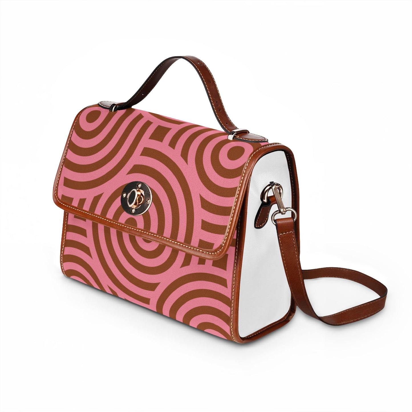 Geometric Pink & Brown Waterproof Canvas Bag