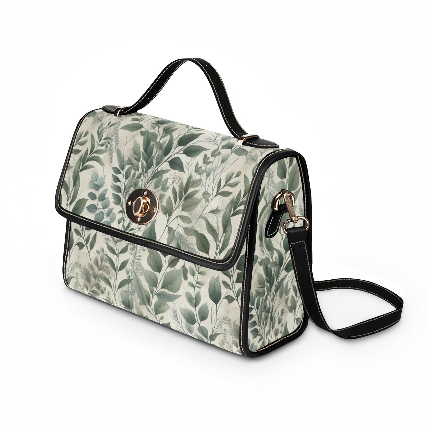 Botanical Watercolor Canvas Bag — Waterproof Leaf Print Handbag
