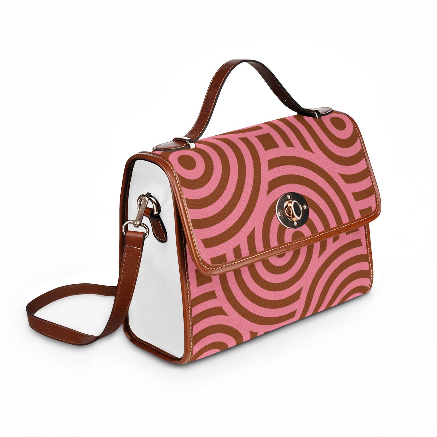Geometric Pink & Brown Waterproof Canvas Bag