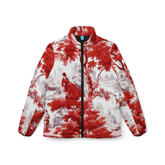 Women's Puffer Jacket - Red & White Toile de Jouy