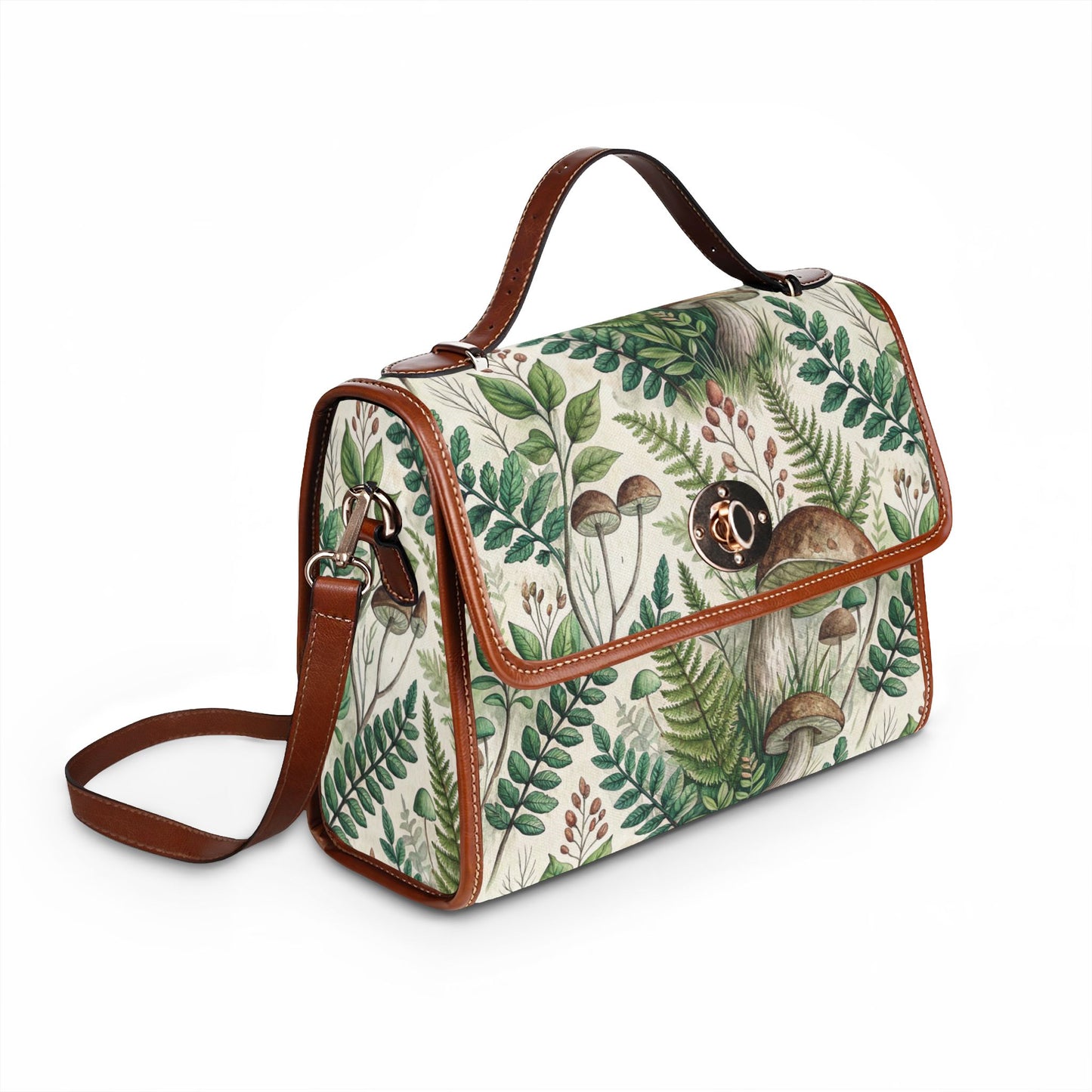 Mushroom Fern Waterproof Canvas Bag — Botanical Woodland Tote