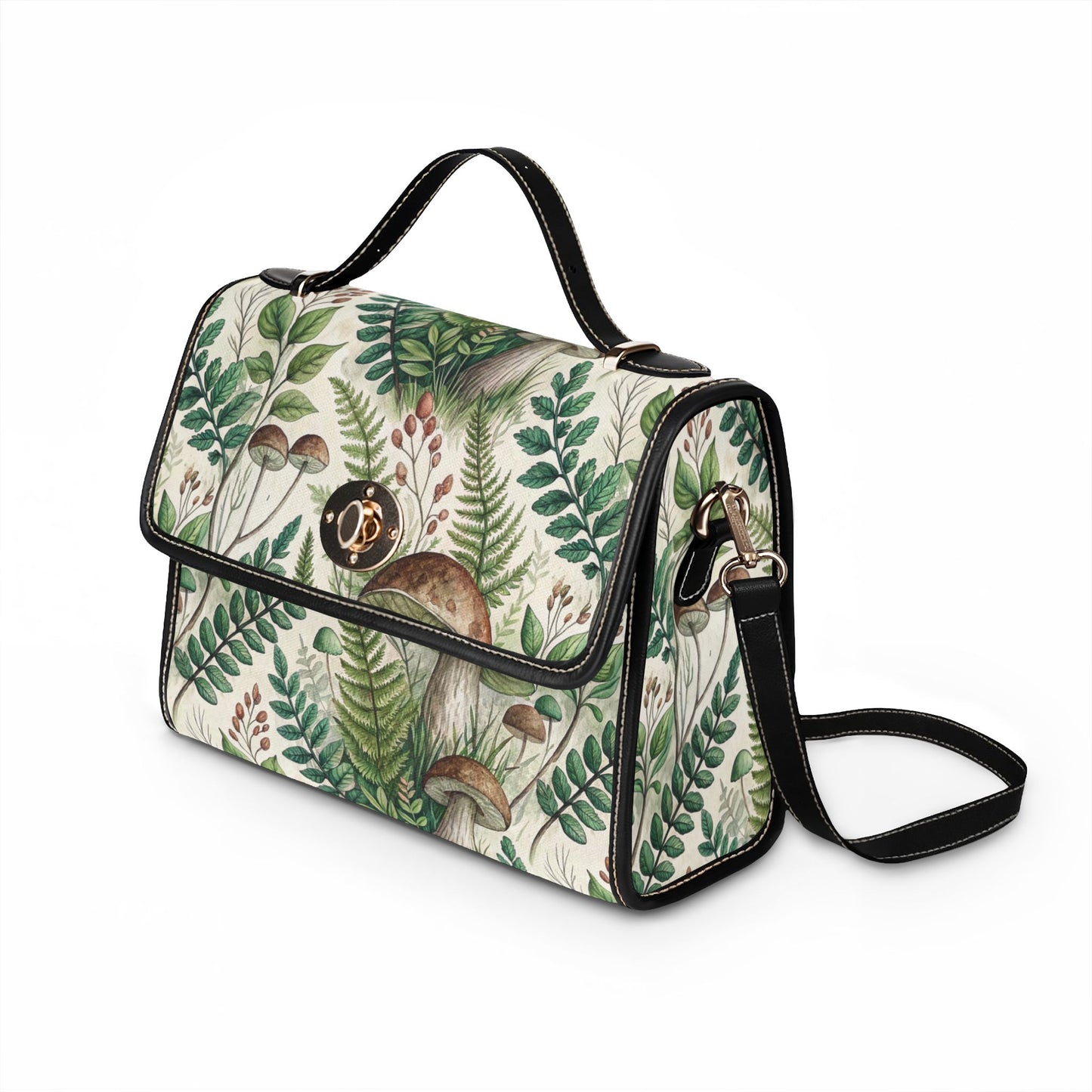 Mushroom Fern Waterproof Canvas Bag — Botanical Woodland Tote