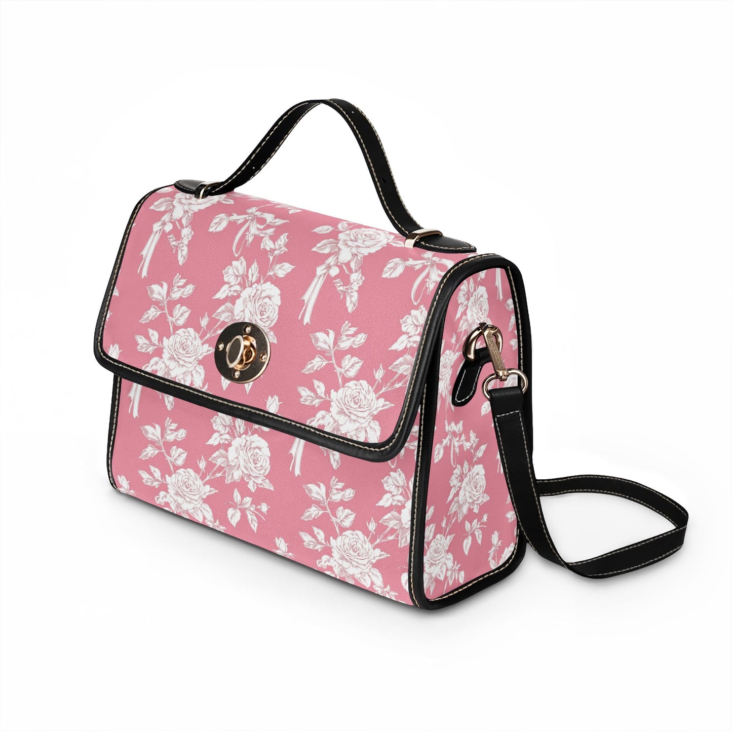 Floral Pink Canvas Bag — Waterproof Vintage Rose Satchel