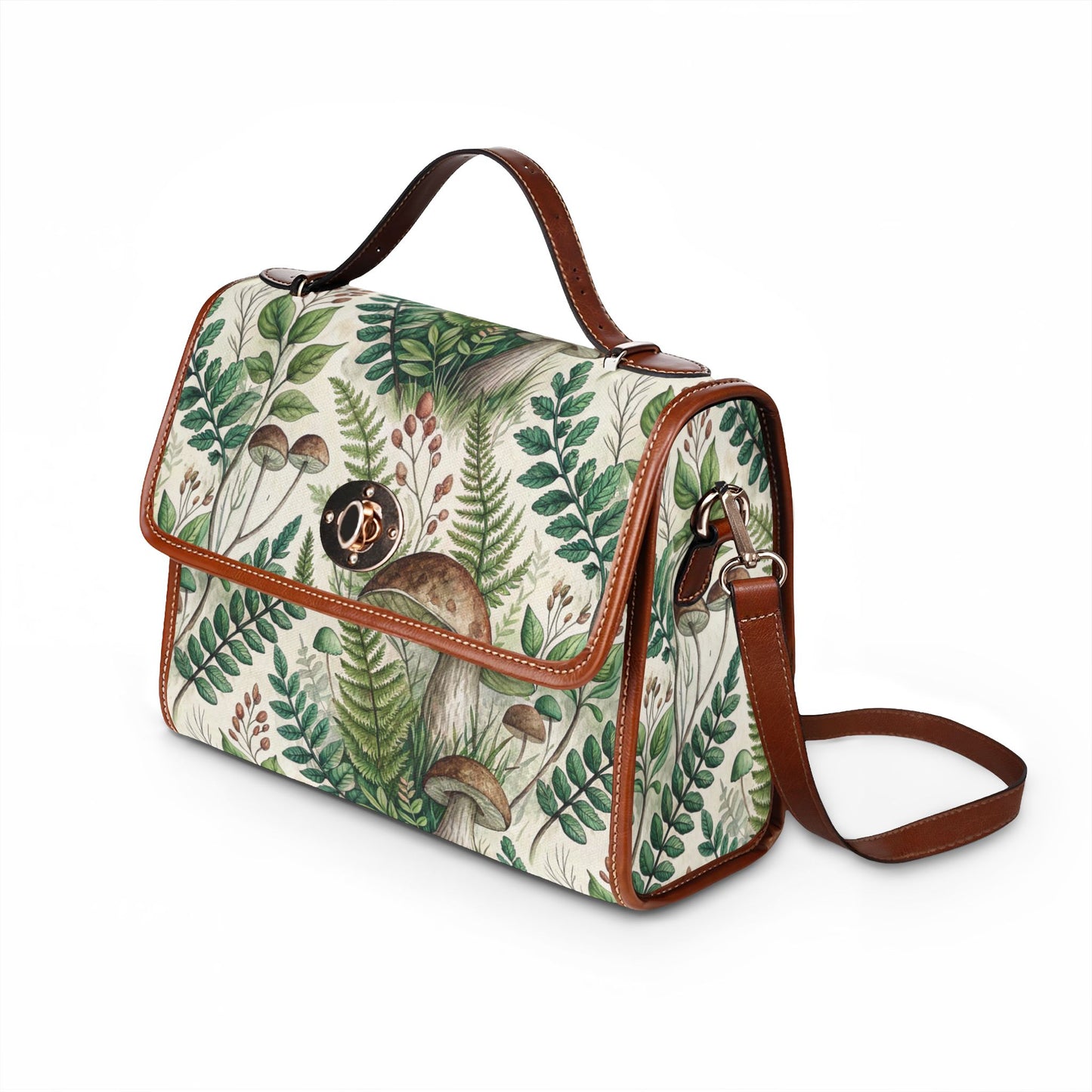 Mushroom Fern Waterproof Canvas Bag — Botanical Woodland Tote