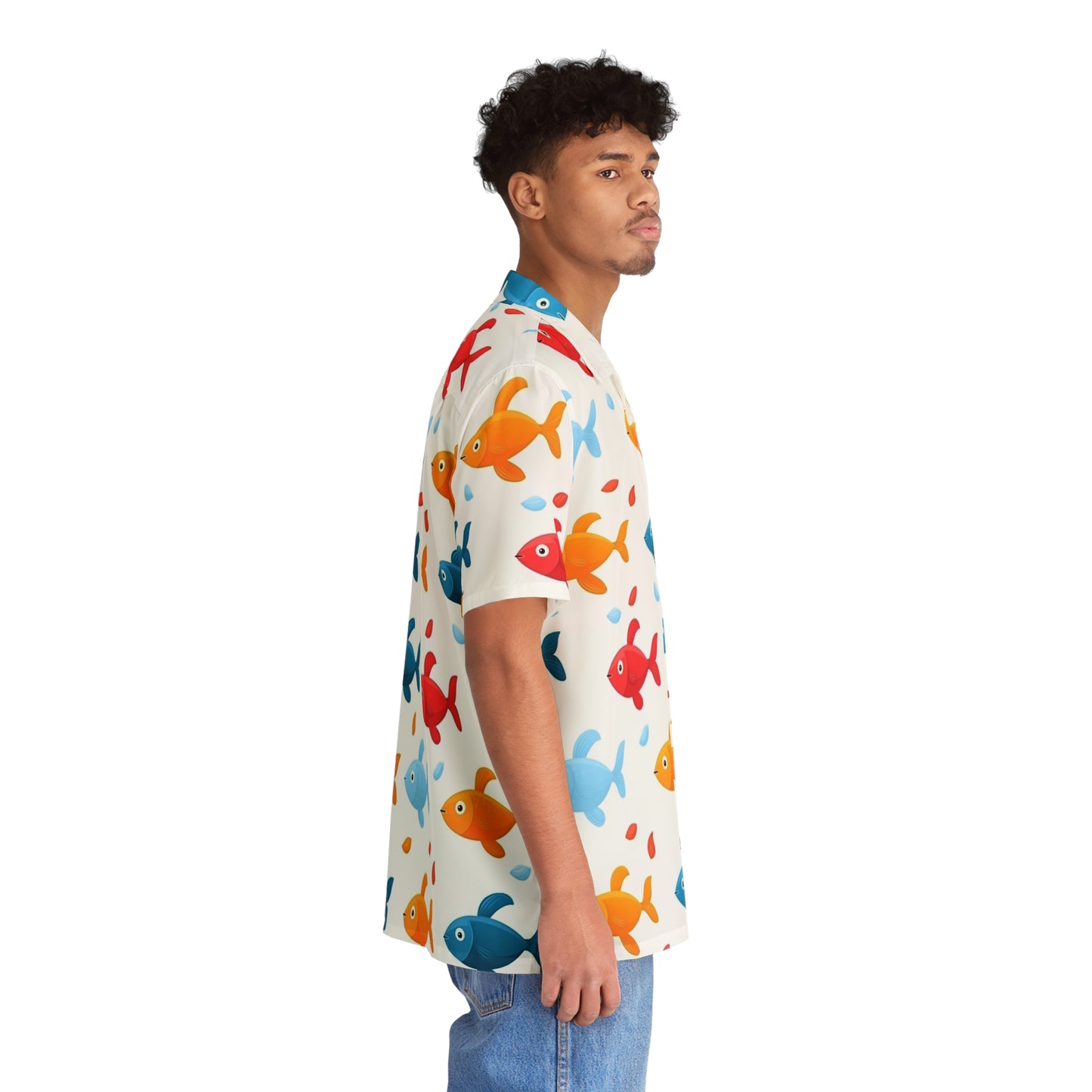 Colorful Funky Fish Men's Hawaiian Shirt | Summer Casual Wear, Beach Party Top, Vacation Outfit, Tropical Vibe, Gift for Dads