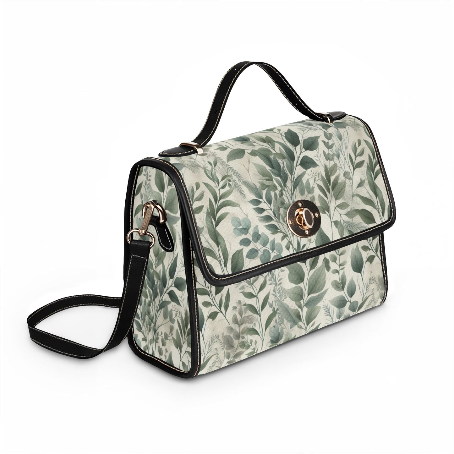 Botanical Watercolor Canvas Bag — Waterproof Leaf Print Handbag