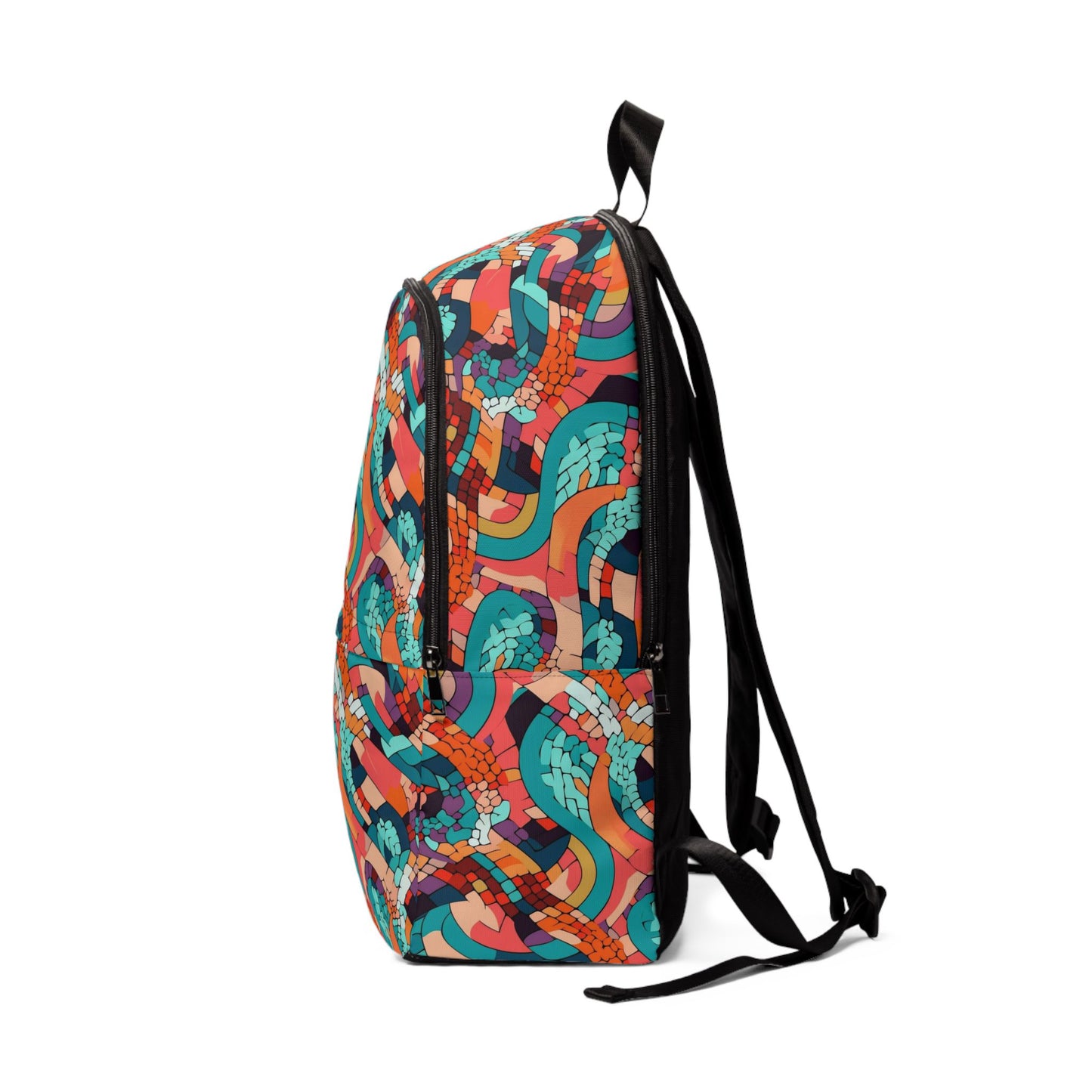 Abstract Retro Waves Backpack — Colorful Geometric Fabric Daypack