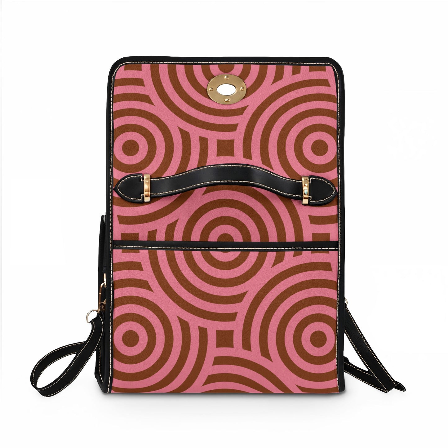 Geometric Pink & Brown Waterproof Canvas Bag