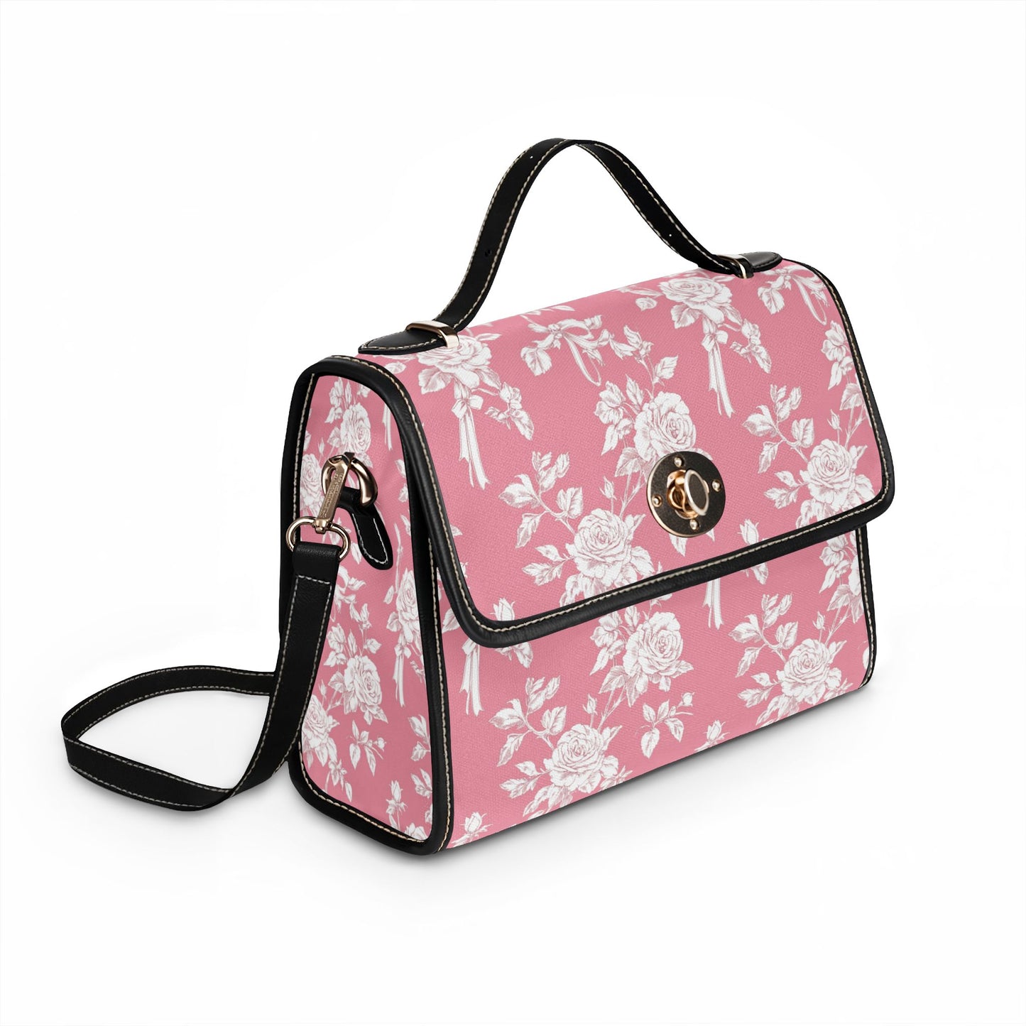Floral Pink Canvas Bag — Waterproof Vintage Rose Satchel